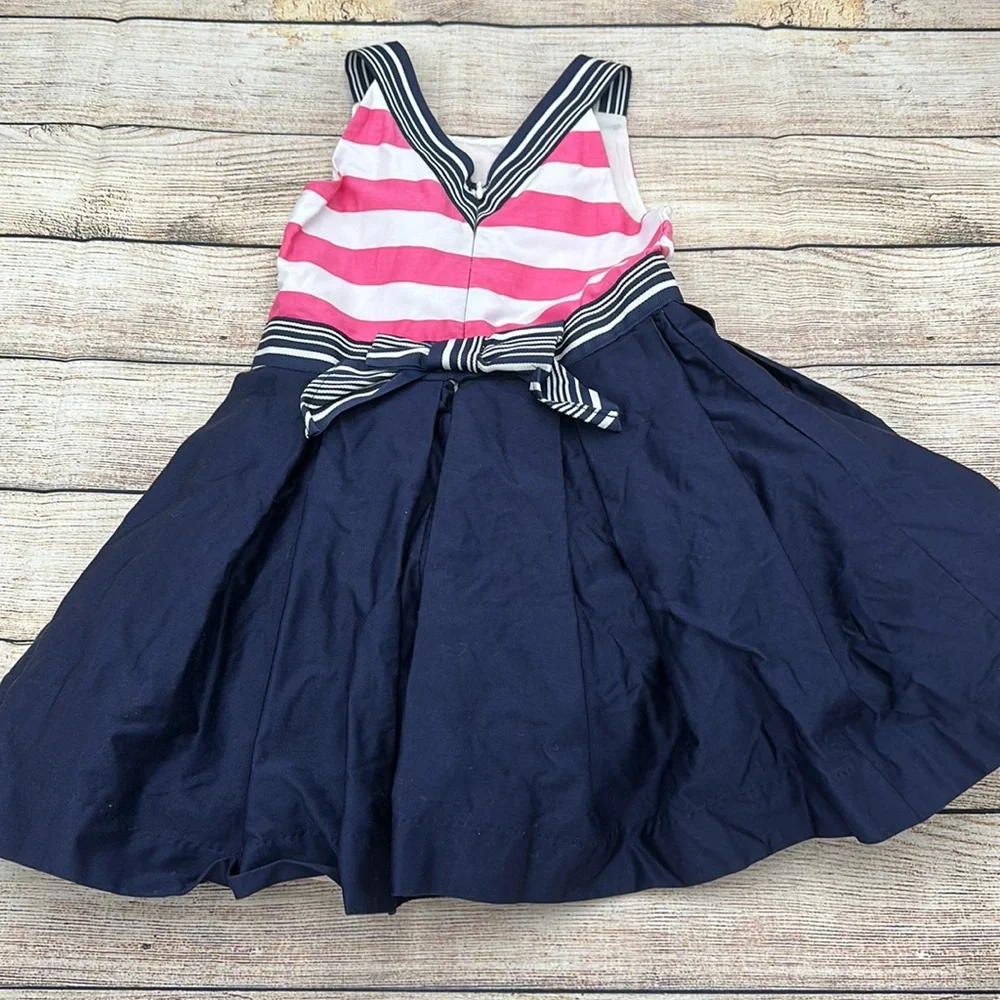 Isaac Mizrahi Pink White and Navy Tulle Lined Dress Size 4